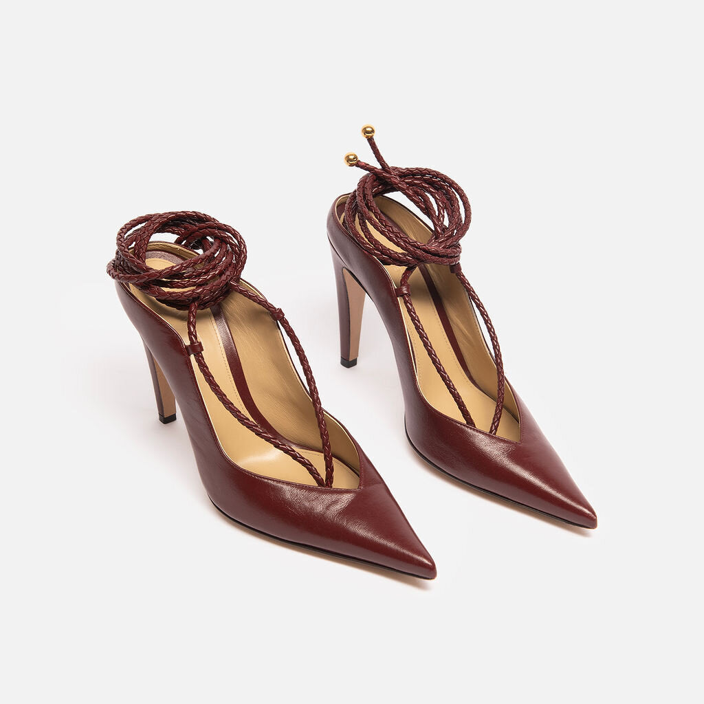 Bottega Veneta Red Leather Braided Strap Pump