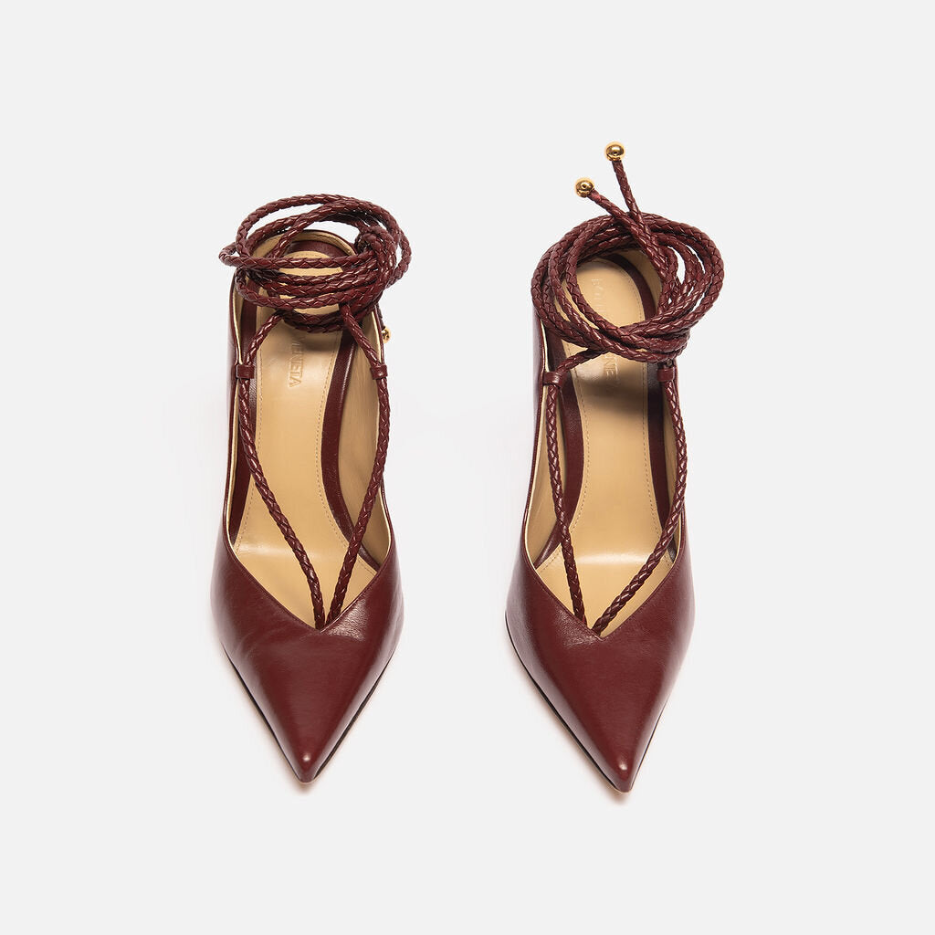 Bottega Veneta Red Leather Braided Strap Pump