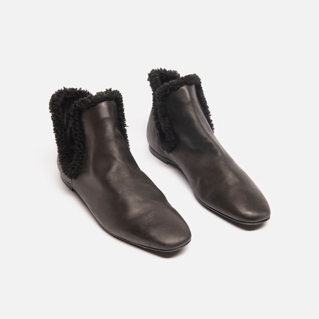 The Row Black Leather Shearling Boots