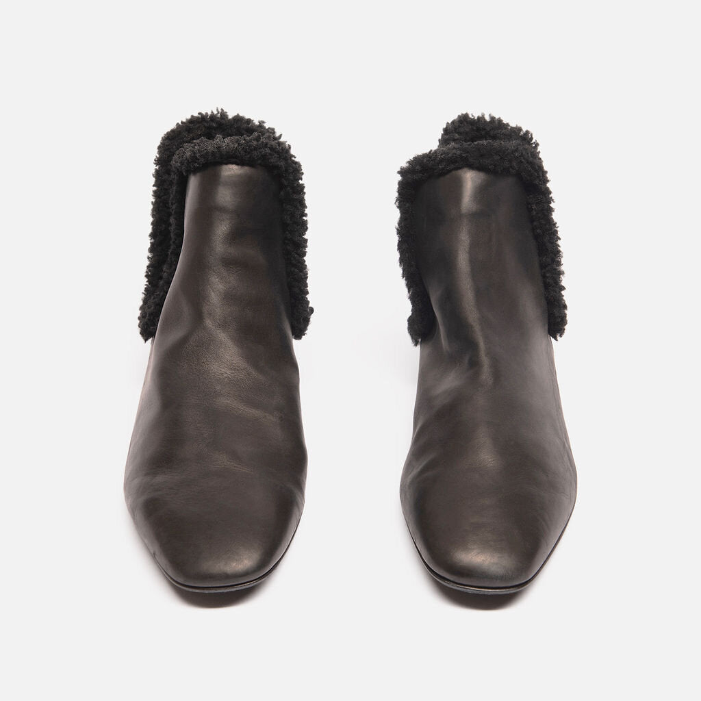 The Row Black Leather Shearling Boots