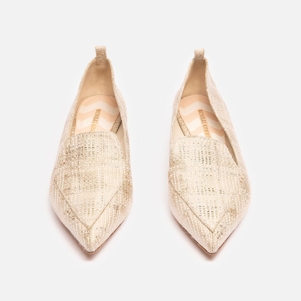 Nicholas Kirkwood Cream, Gold & Silver Tweed Point Toe Loafers