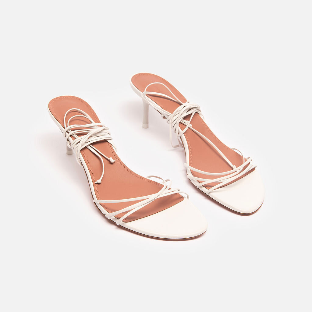 Amina Muaddi White Strappy Leather Heeled Sandal