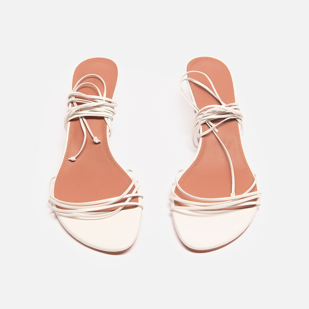 Amina Muaddi White Strappy Leather Heeled Sandal