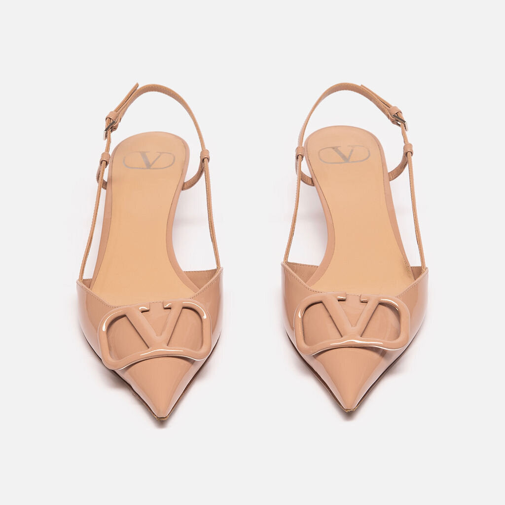Valentino Nude Patent Leather Logo Slingback Shoes