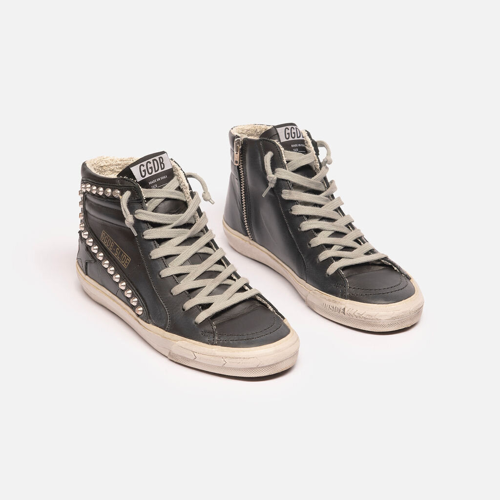 Golden Goose Black Leather Studded High Top Sneakers