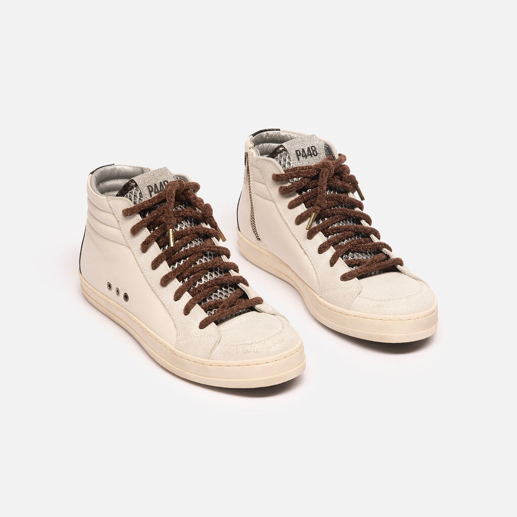 P448 Cream Leather High Top Sneaker