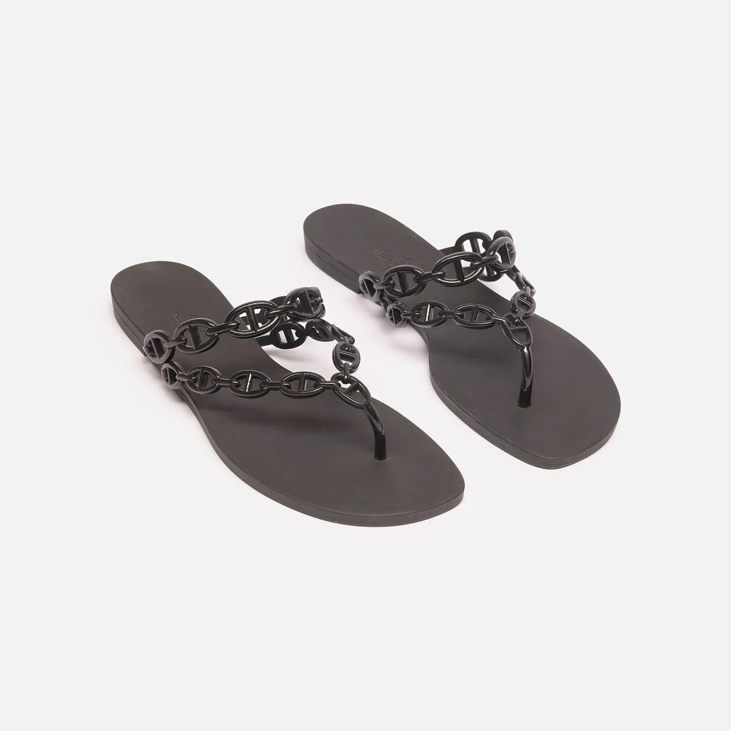 Hermes Black Rubber Chain Link Sandal