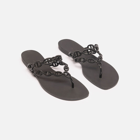 Hermes Black Rubber Chain Link Sandal