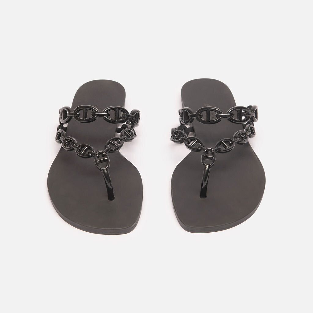 Hermes Black Rubber Chain Link Sandal