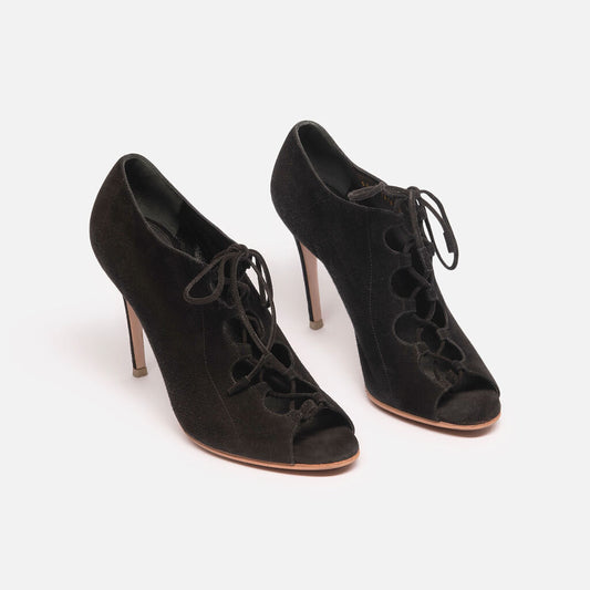Gianvito Rossi Black Suede Lace Up Heels