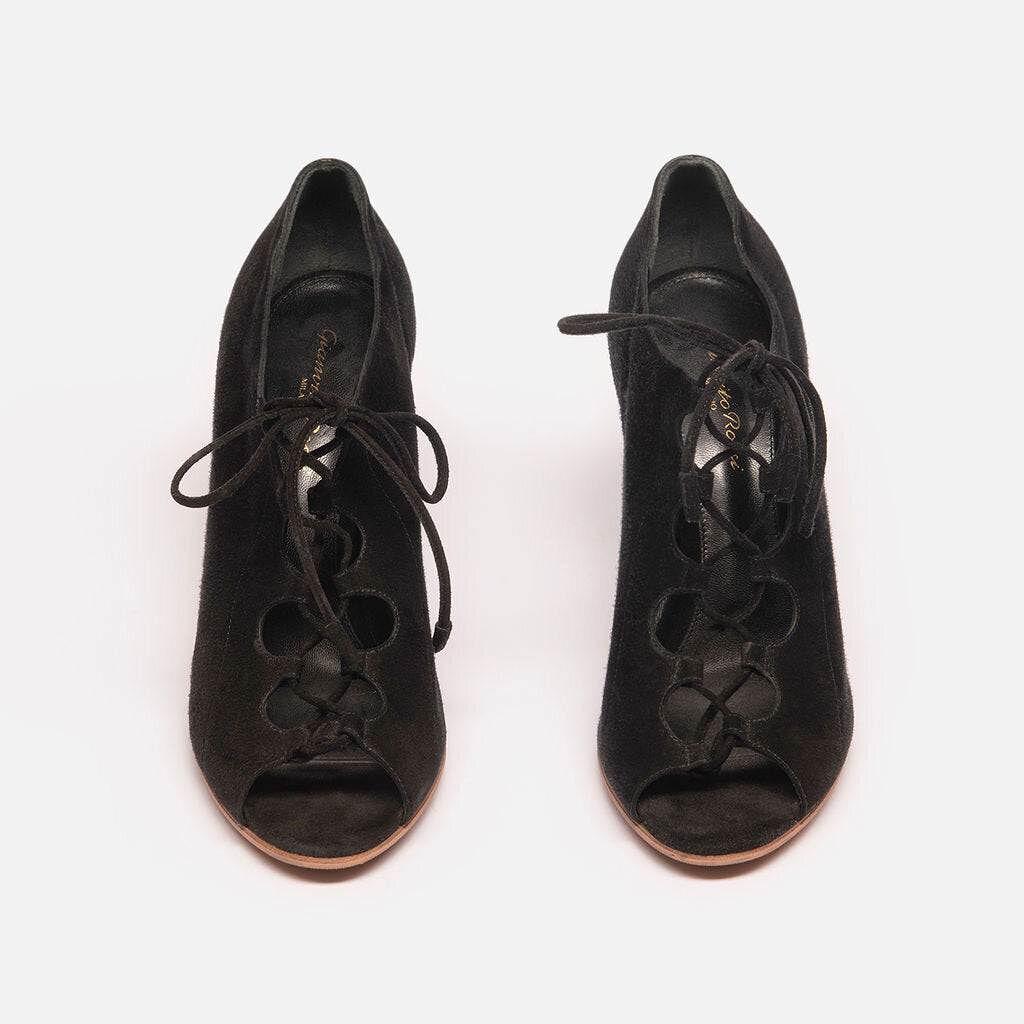 Gianvito Rossi Black Suede Lace Up Heels