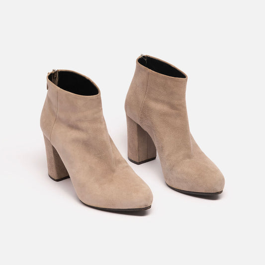 Prada Taupe Suede Block Heel Booties