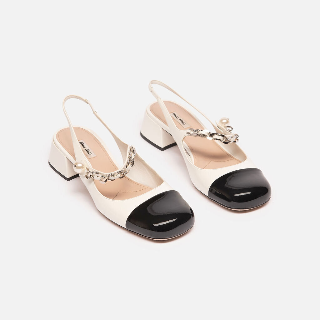 Miu Miu White Patent Leather Faux Pearl Mary Jane Shoes