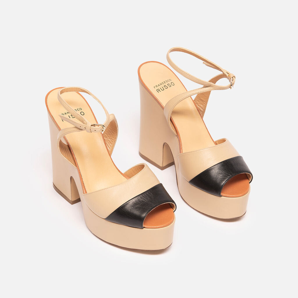 Francesco Russo Tan Leather Colorblock Platform Sandal