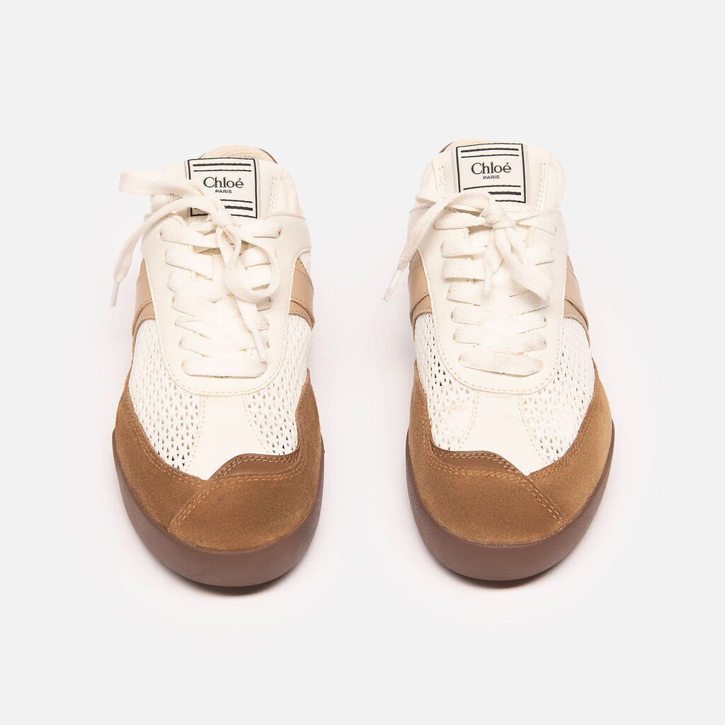 Chloe White and Brown Mesh Suede Sneaker