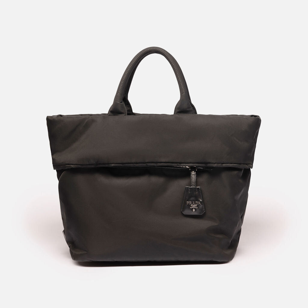 Prada Black Nylon Tessuto Reversible Top Handle Tote with Strap