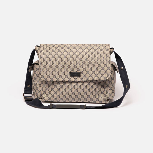 Gucci Beige & Navy GG Messenger Diaper Bag