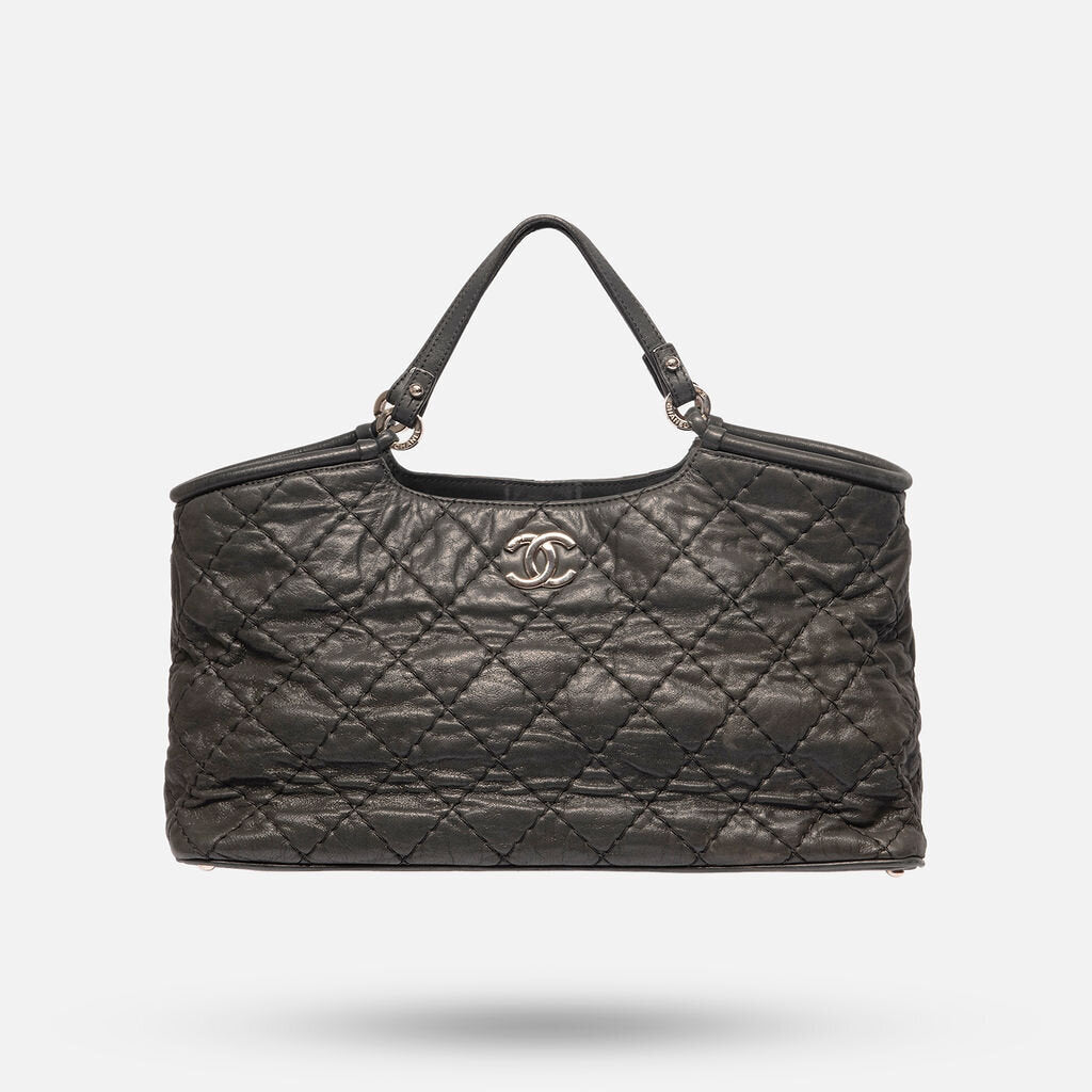 Chanel Black Quilted Wildstitch Top Handle Hobo with Chain Strap