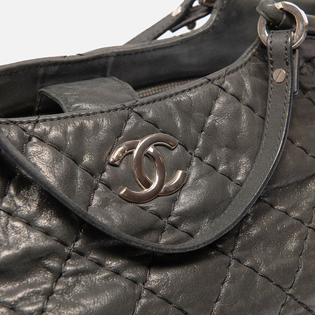 Chanel Black Quilted Wildstitch Top Handle Hobo with Chain Strap