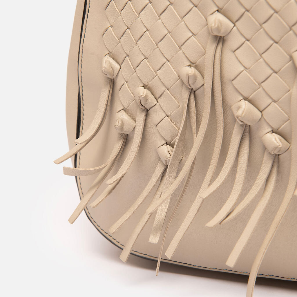 Bottega Veneta Greige Intrecciato Fringe Shoulder Bag