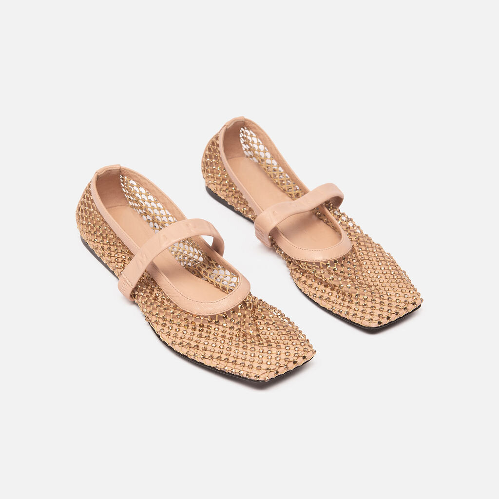 Marni Pink Crystal Embellished Mesh Flat