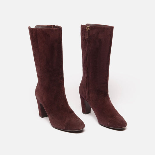 Chanel Burgundy Suede Boot