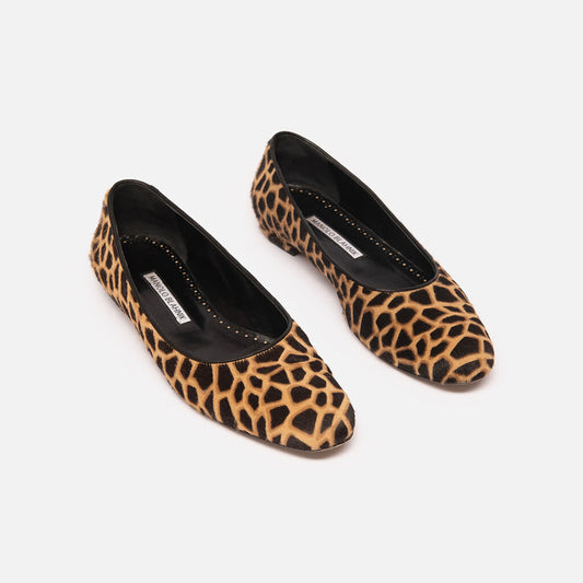Manolo Blahnik Brown Giraffe Print Ponyhair Flat