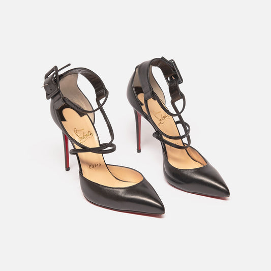 Christian Louboutin Black Strap Pointed Toe Heels