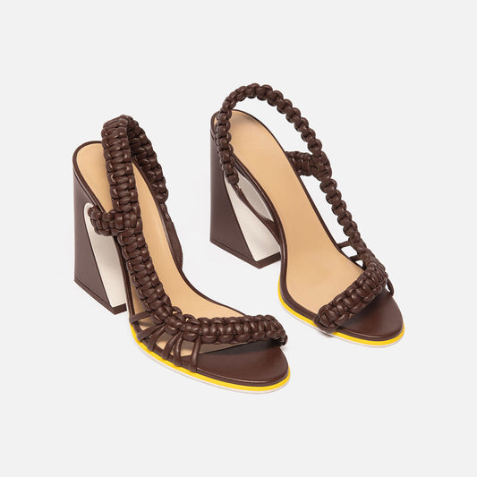 Fendi Brown Leather Braided Fendi Heel