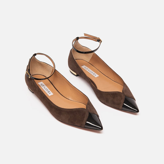 Aquazzura Brown Suede Cap Toe Flat
