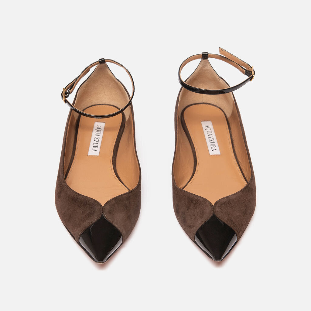 Aquazzura Brown Suede Cap Toe Flat