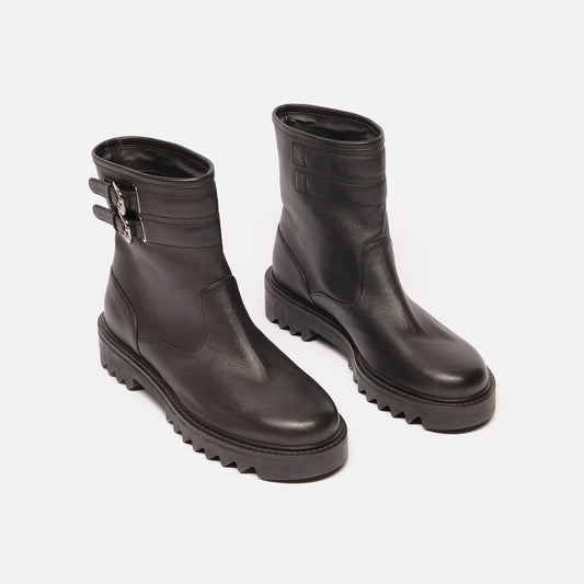 Aquazzura Black Leather Moto Boot