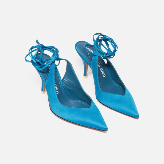 The Attico Blue Satin Ankle Tie Shoes