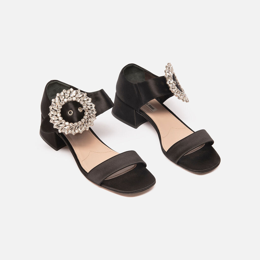 Miu Miu Black Satin Crystal Sandal