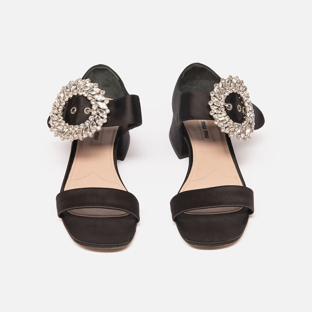 Miu Miu Black Satin Crystal Sandal