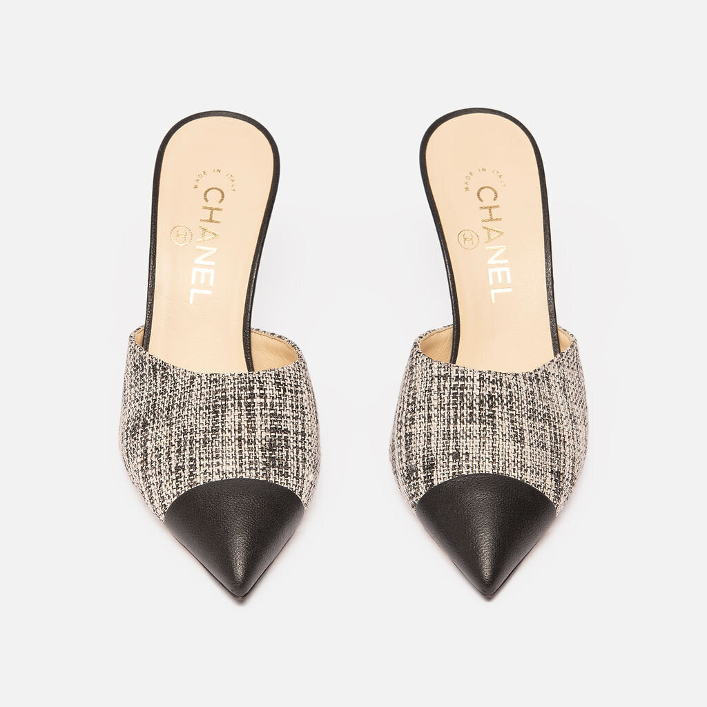 Chanel Black Tweed Cap Toe Mule