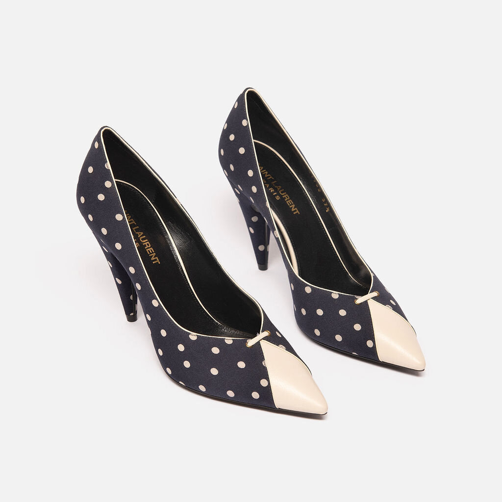 Saint Laurent Navy Polka Dot Pump