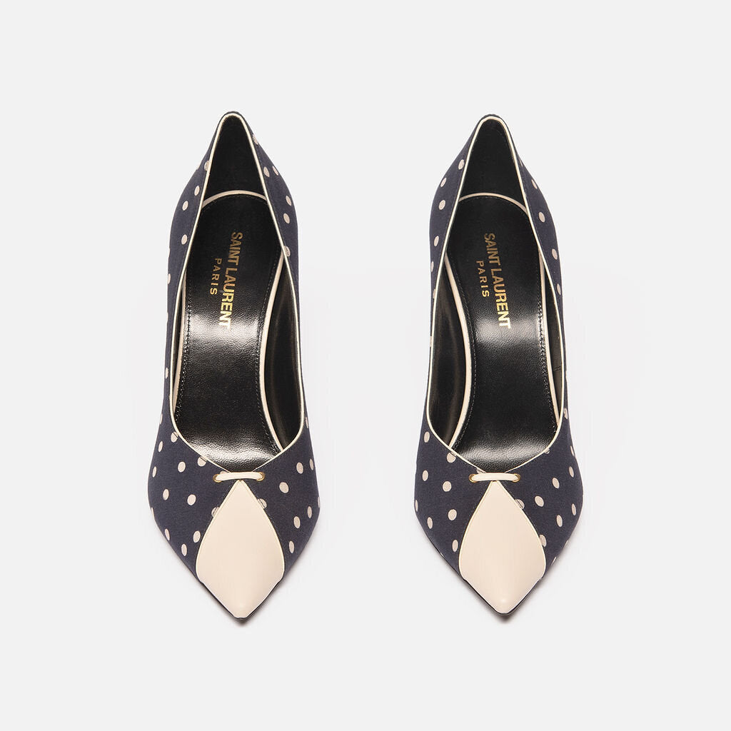Saint Laurent Navy Polka Dot Pump
