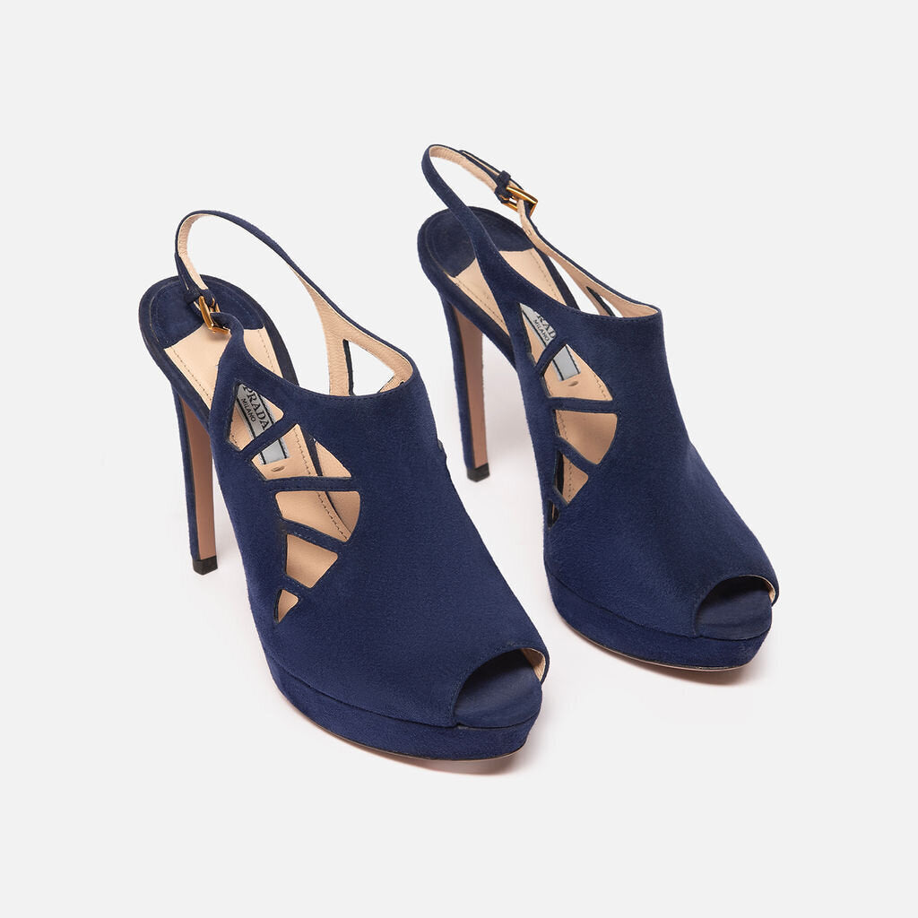 Prada Blue Suede Peep Toe Heel