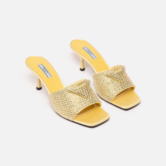 Prada Yellow Crystal Embellished Slide