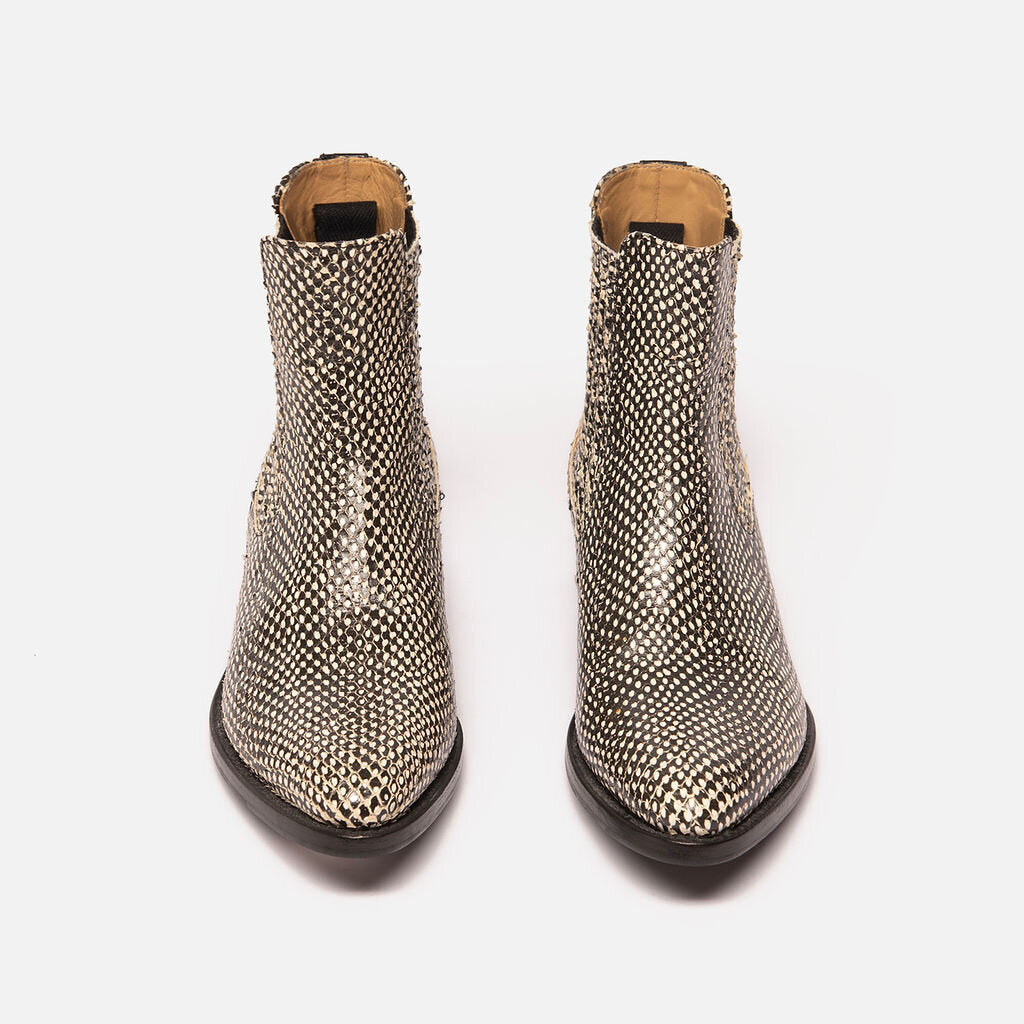 Angela Scott Black & White Leather Animal Print Ankle Boot