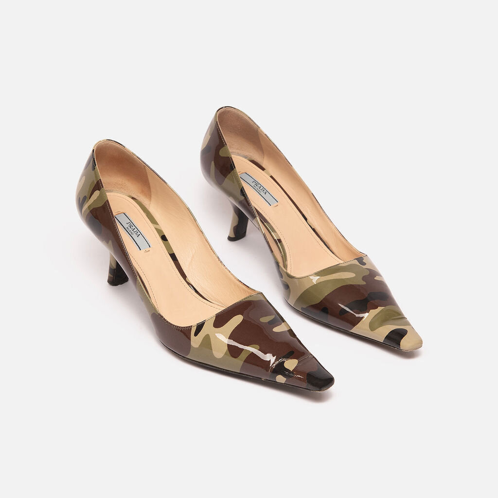 Prada Camo Patent Pumps