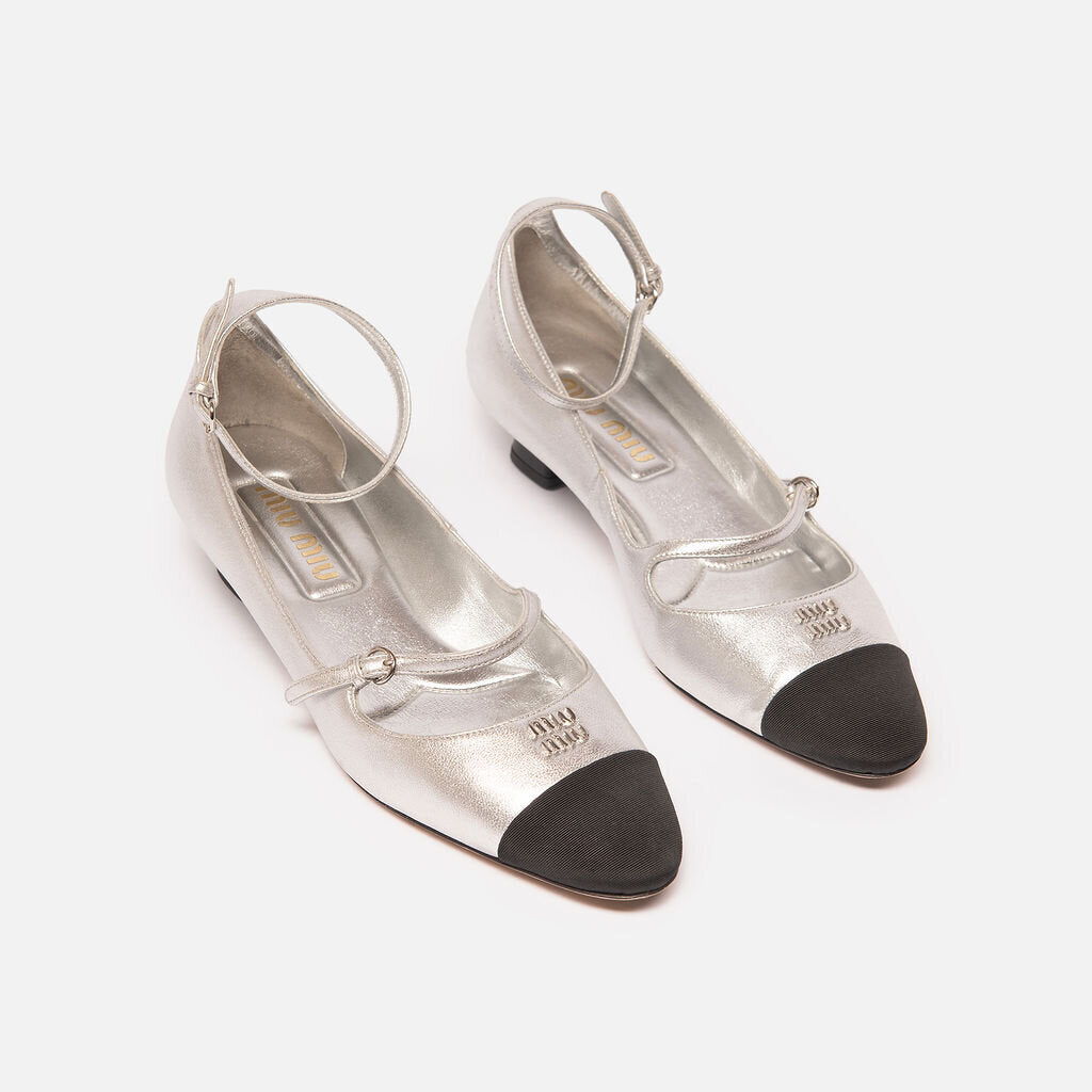 Miu Miu Silver Mary Jane Ballerina Flats