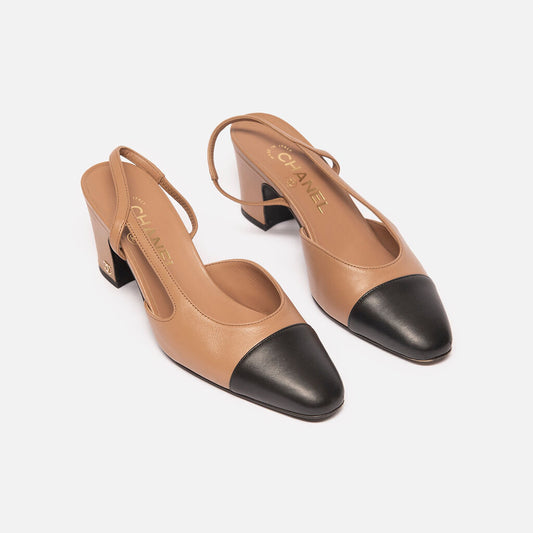 Chanel Brown & Black Leather Slingback