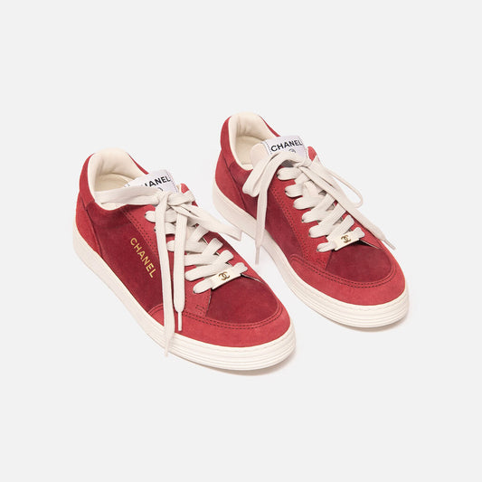 Chanel Red Suede Sneakers