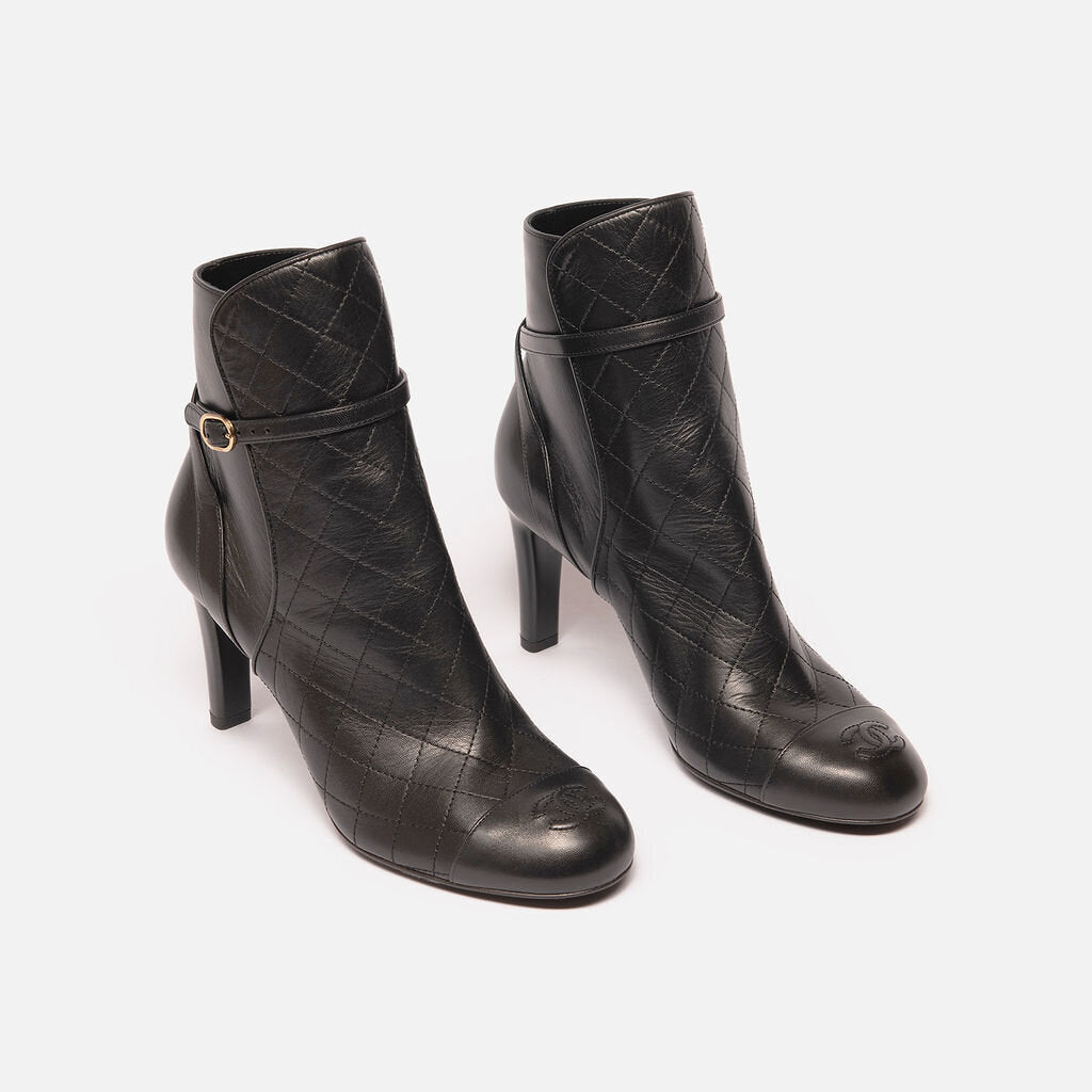 Chanel Black Leather Heeled Booties