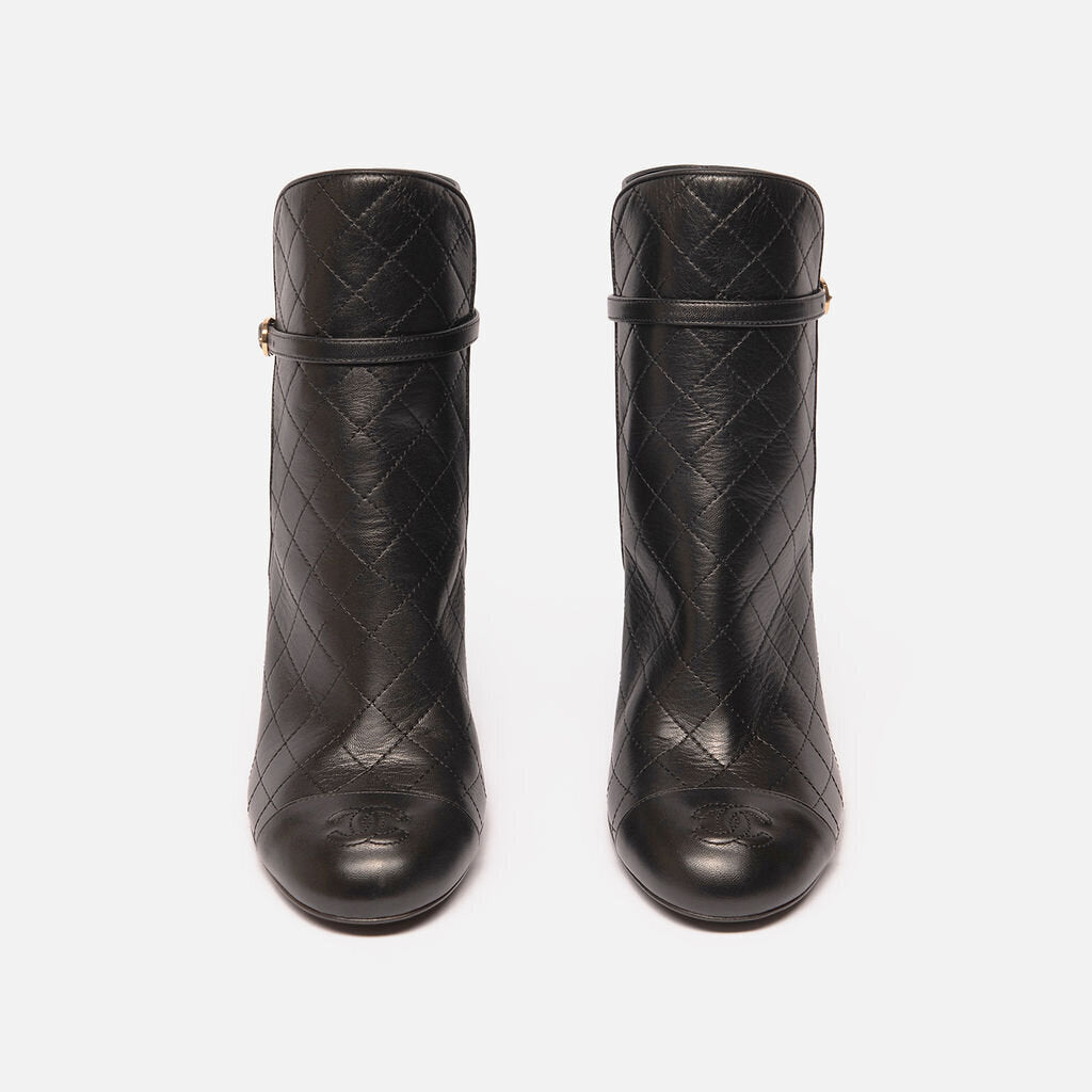Chanel Black Leather Heeled Booties