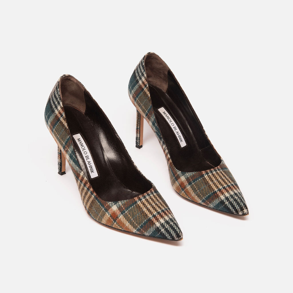 Manolo Blahnik Green Plaid Pumps