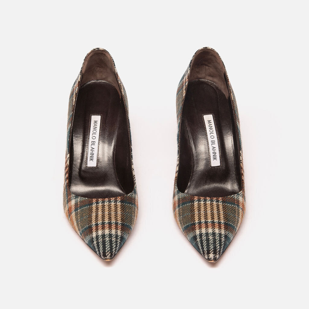 Manolo Blahnik Green Plaid Pumps