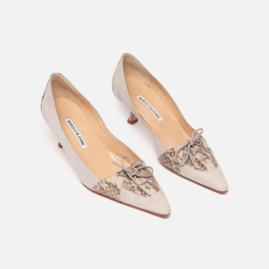 Manolo Blahnik Grey Suede & Snakeskin Pumps
